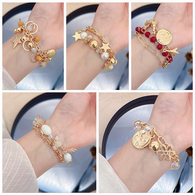 Wholesale Colorful Star Smiley Face Pendant Multilayer Beaded Bracelet