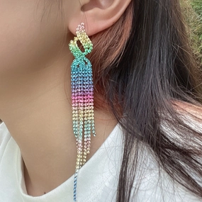 Wholesale Colorful Super Sparkling Rhinestone Long Tassel Earrings