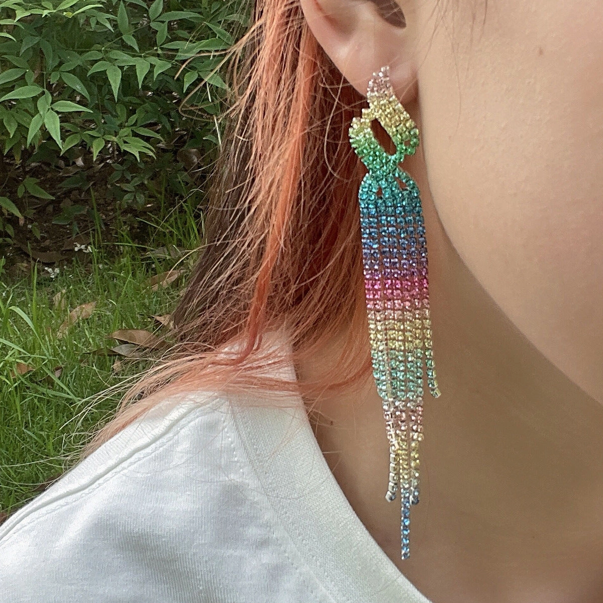Wholesale Colorful Super Sparkling Rhinestone Long Tassel Earrings