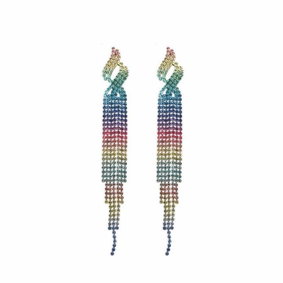 Wholesale Colorful Super Sparkling Rhinestone Long Tassel Earrings