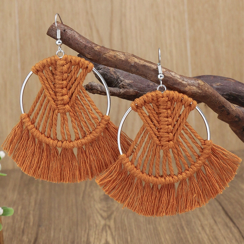 Wholesale Colorful Tassels Handwoven DIY Scalloped Alloy Earrings