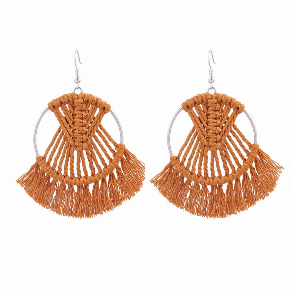 Wholesale Colorful Tassels Handwoven DIY Scalloped Alloy Earrings