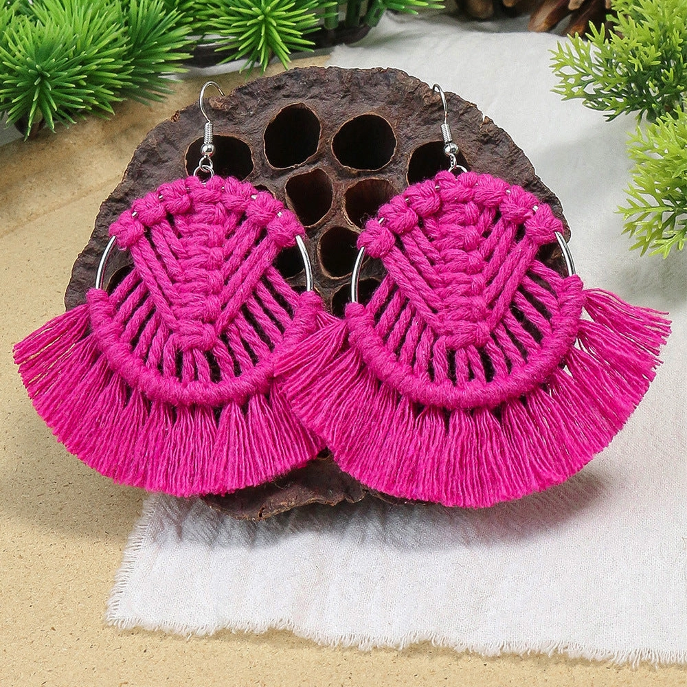 Wholesale Colorful Tassels Handwoven DIY Scalloped Alloy Earrings