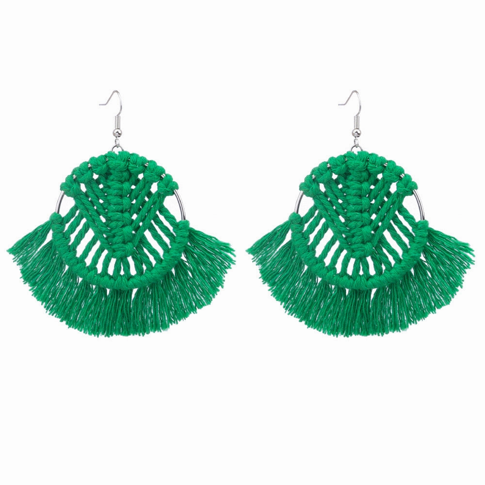 Wholesale Colorful Tassels Handwoven DIY Scalloped Alloy Earrings