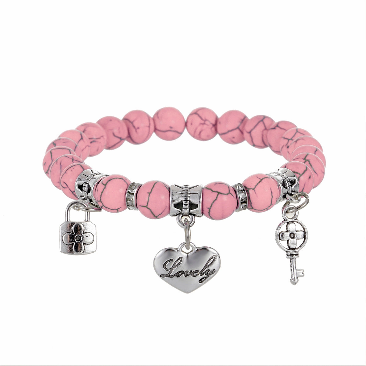 Wholesale Colorful Turquoise Beaded Key Lock Love Heart Pendant Bracelet
