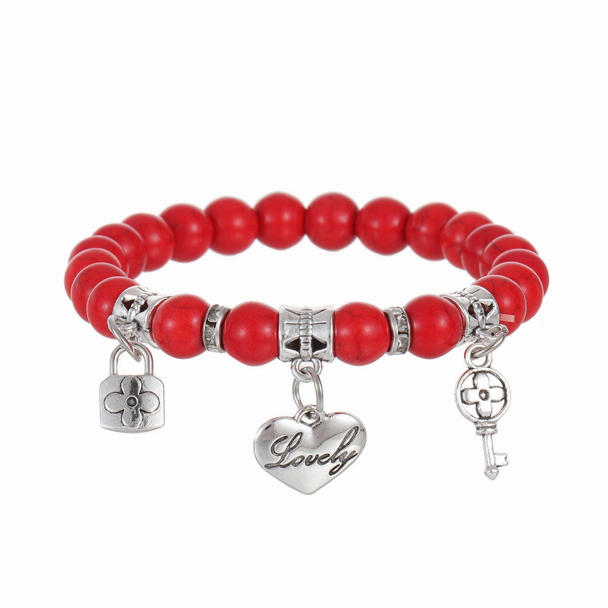 Wholesale Colorful Turquoise Beaded Key Lock Love Heart Pendant Bracelet
