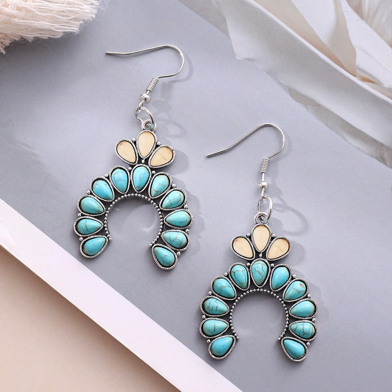 Wholesale Colorful Turquoise Pearly Peacock Blue Alloy Earrings