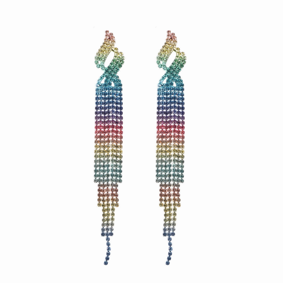 Wholesale Colorful Water Diamond Long Claw Chain Tassel Alloy Earrings