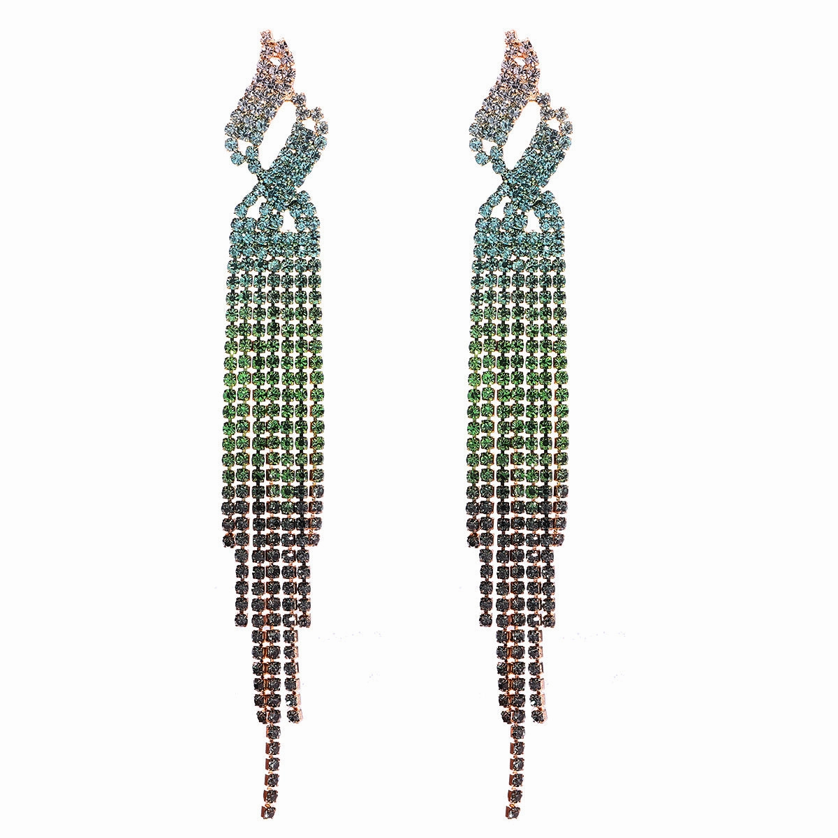 Wholesale Colorful Water Diamond Long Claw Chain Tassel Alloy Earrings