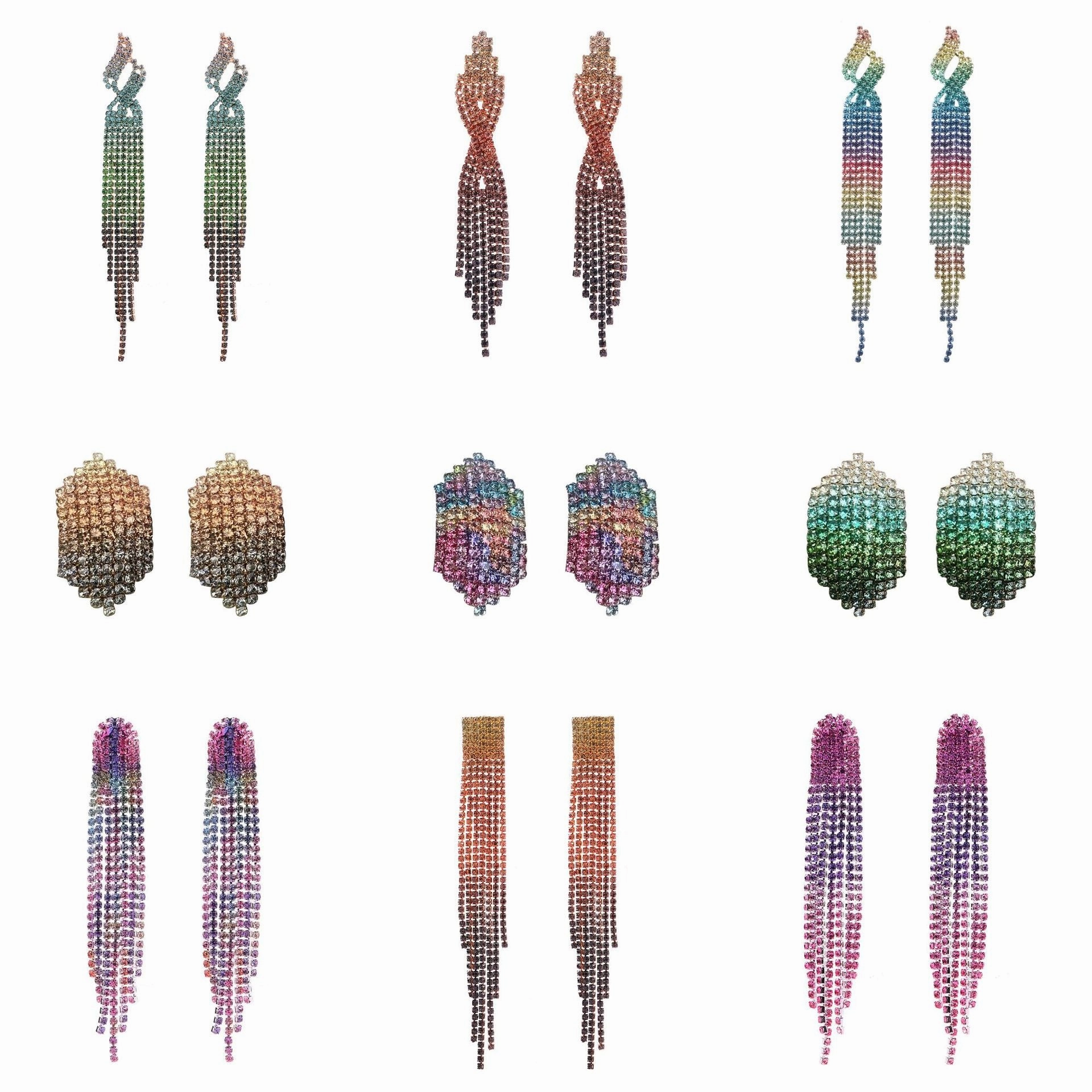 Wholesale Colorful Water Diamond Long Claw Chain Tassel Alloy Earrings