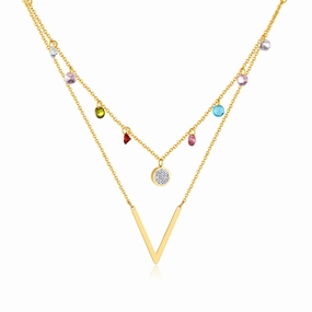Wholesale Colorful Zircon Double Layer Titanium Steel Necklace