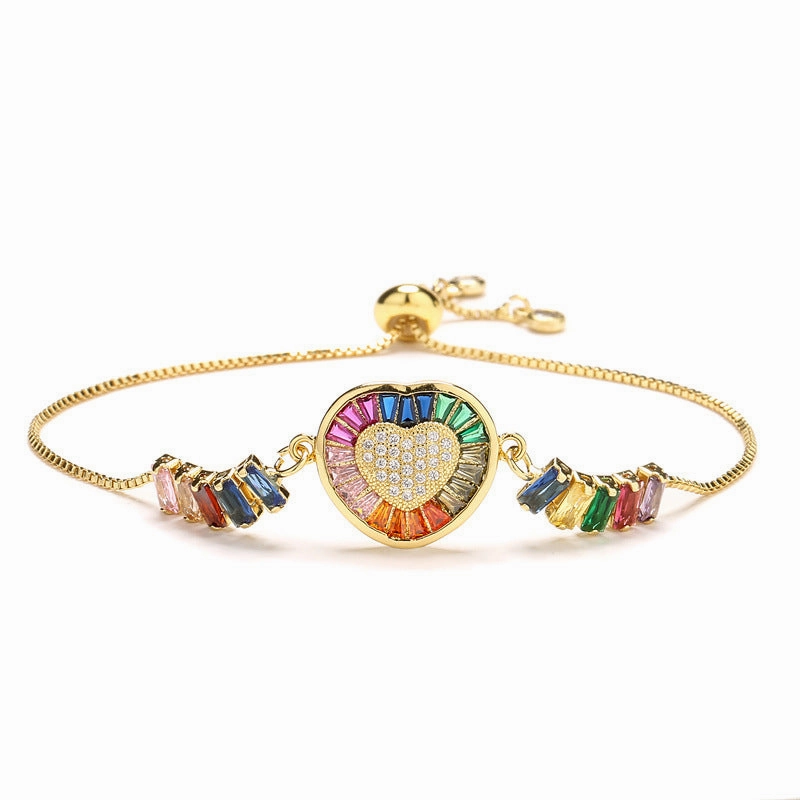 Wholesale Colorful Zircon Heart Shape Valentine's Day Adjustable Bracelet