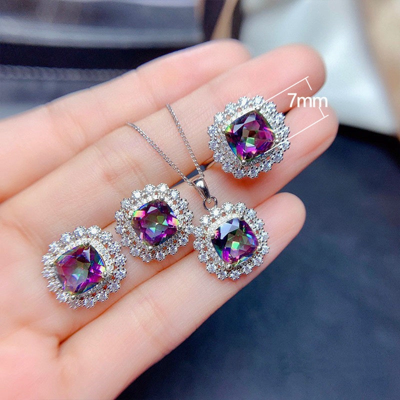 Wholesale Colorful Zircon Necklace Earrings Ring Set OLY-RS-Caoshi003