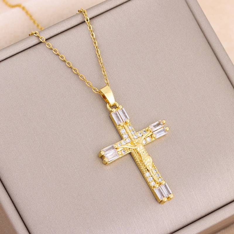 Wholesale Colorful Zirconium Cross Titanium Steel Necklaces