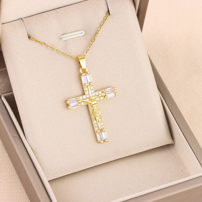 Wholesale Colorful Zirconium Cross Titanium Steel Necklaces