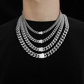 Wholesale Colorless Titanium Steel Hip Hop Stainless Steel Cuban Necklaces