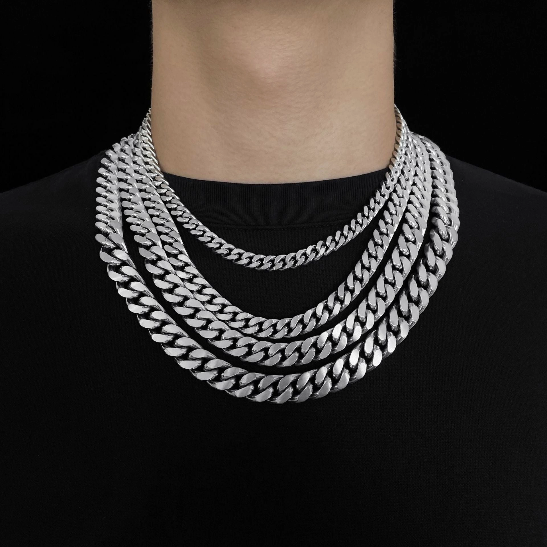 Wholesale Colorless Titanium Steel Hip Hop Stainless Steel Cuban Necklaces