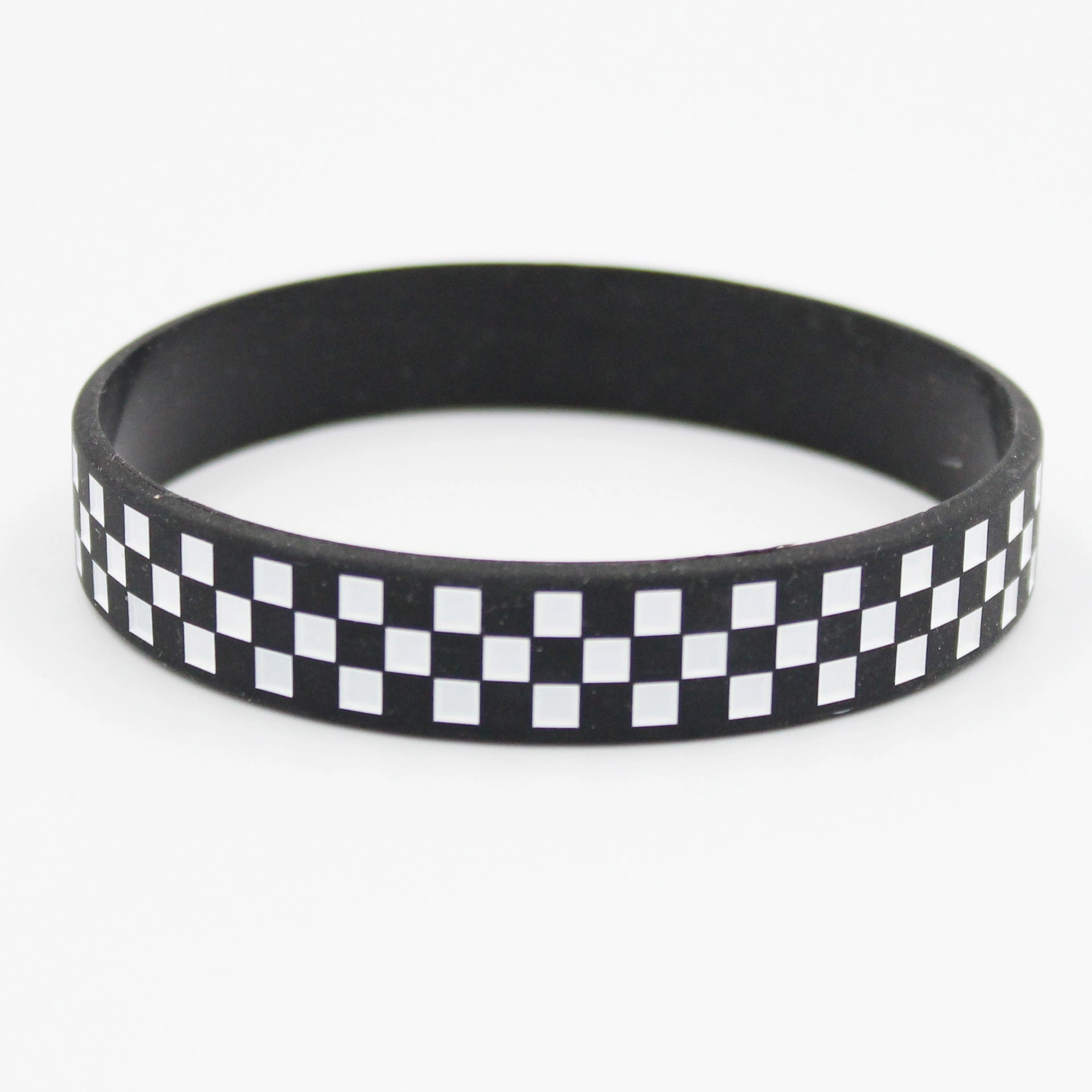 Wholesale Concave Pattern Filling Black and White Grid Silicone Bracelet