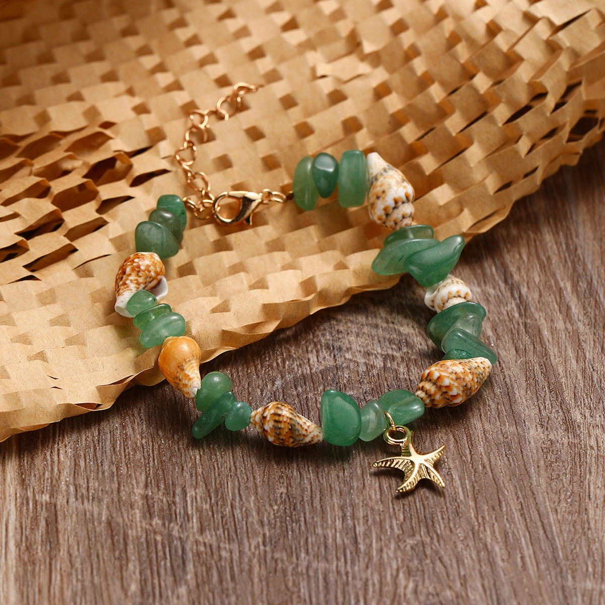 Wholesale Conch Rice Beads Turquoise Beach Starfish Shell Crystal Beads Bracelet