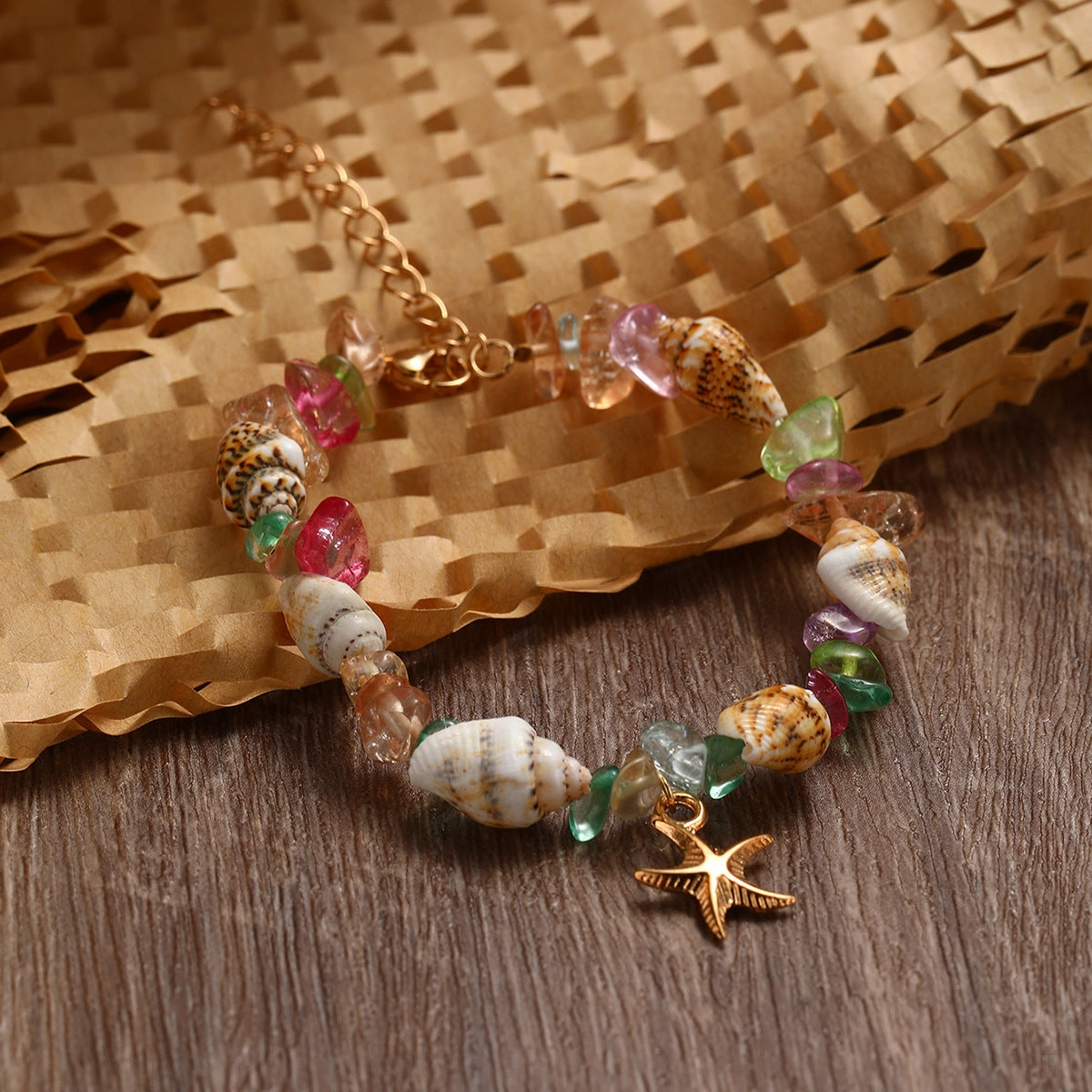 Wholesale Conch Rice Beads Turquoise Beach Starfish Shell Crystal Beads Bracelet