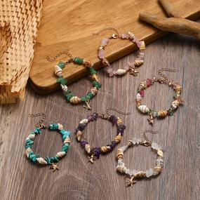 Wholesale Conch Rice Beads Turquoise Beach Starfish Shell Crystal Beads Bracelet