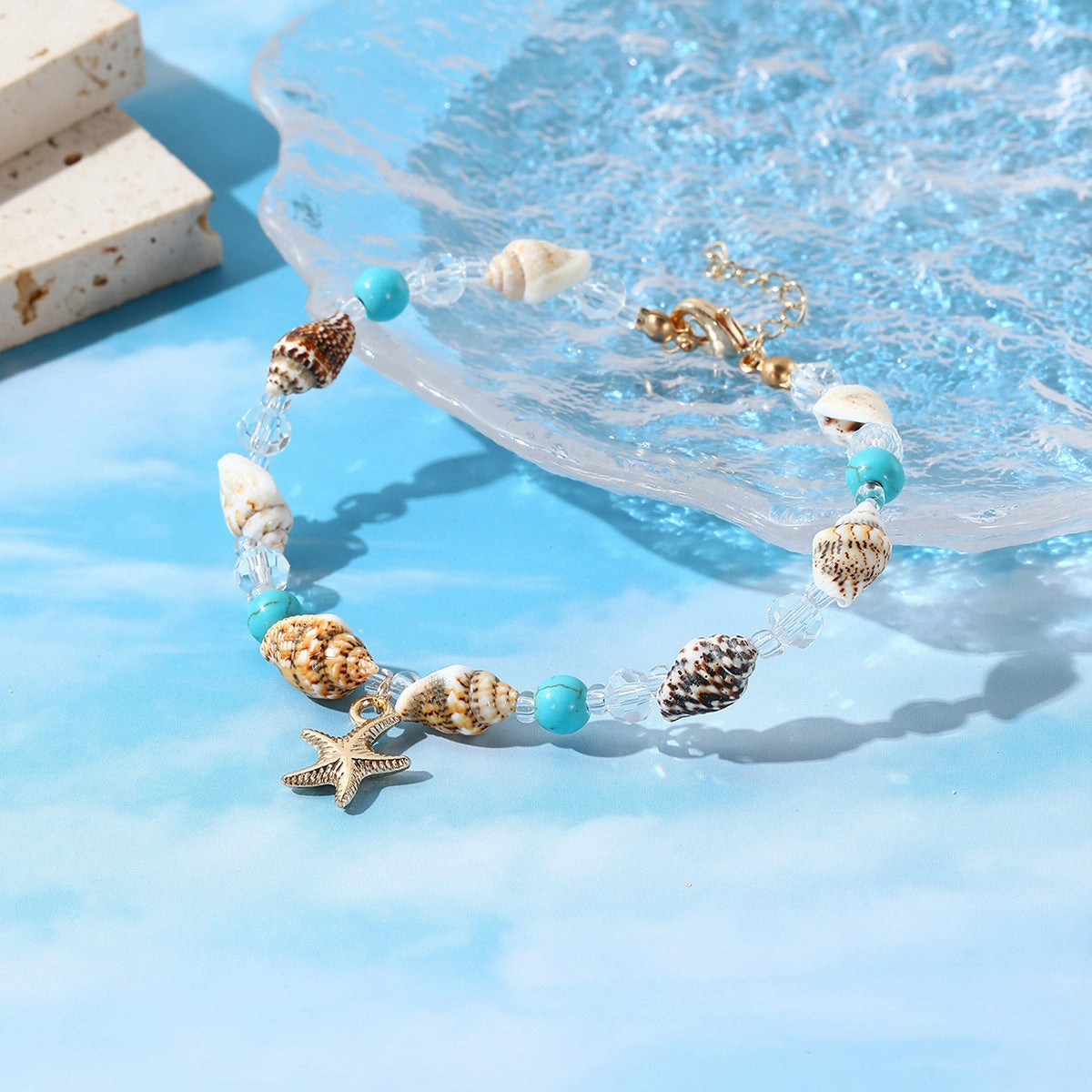Wholesale Conch Rice Beads Turquoise Pendant Shell Crystal Beads Bracelet