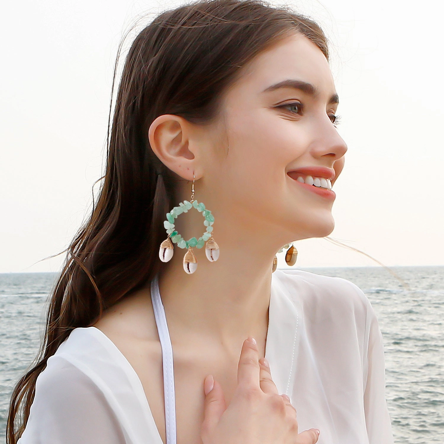 Wholesale Conch Shell Rubble Hand Woven Earrings