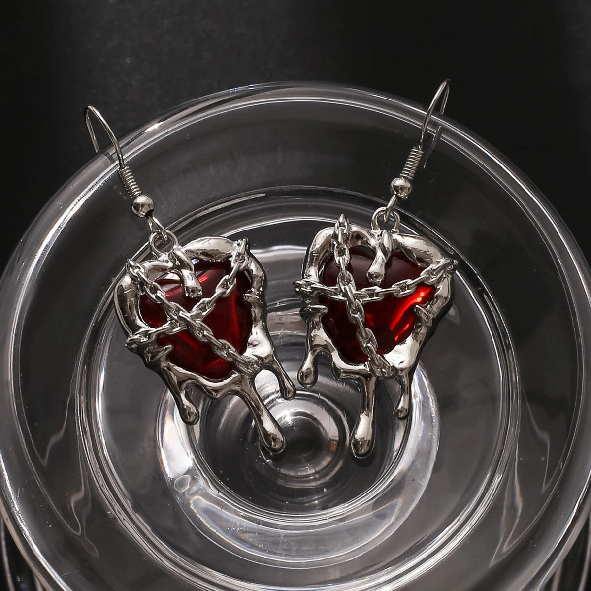 Wholesale Confined Heart Lava Heart Blood Punk Alloy Earrings