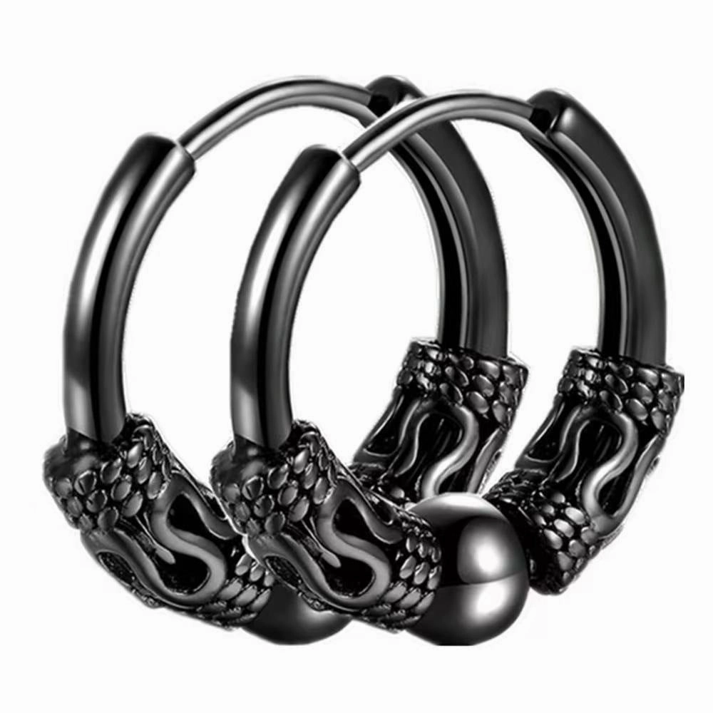 Wholesale Conical Stainless Steel Dragon Pattern Totem Titanium Steel Earrings