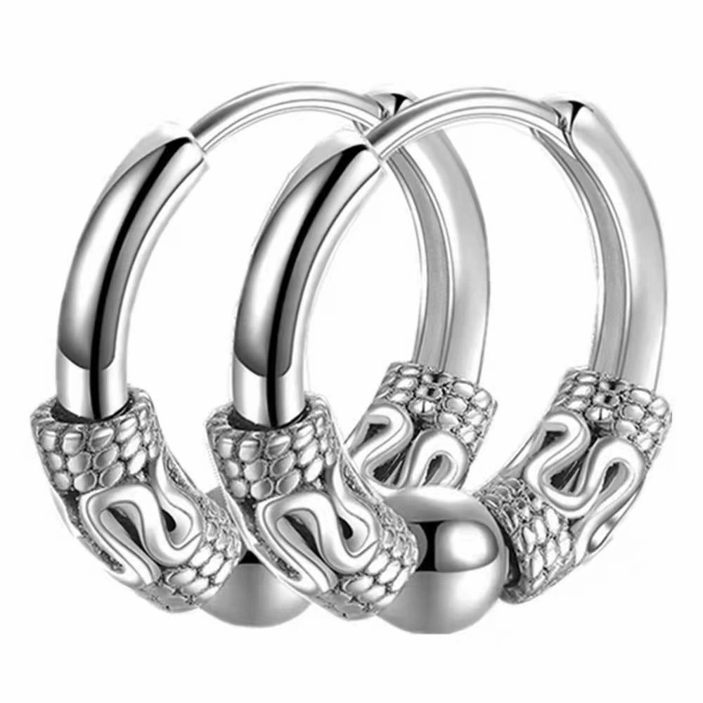 Wholesale Conical Stainless Steel Dragon Pattern Totem Titanium Steel Earrings