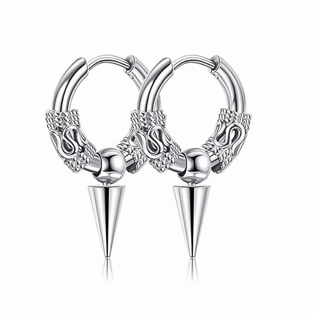 Wholesale Conical Stainless Steel Dragon Pattern Totem Titanium Steel Earrings