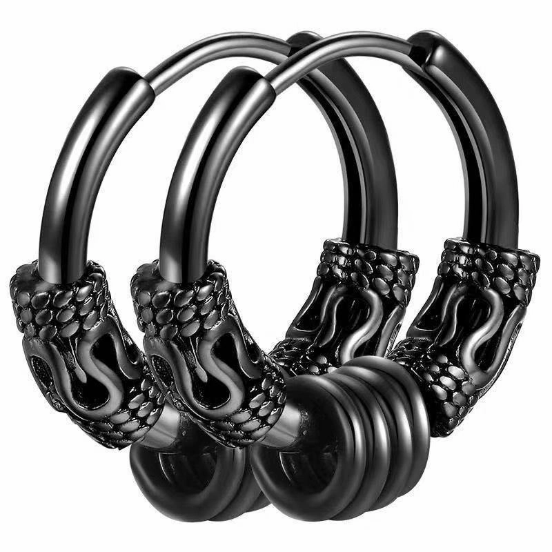Wholesale Conical Stainless Steel Dragon Pattern Totem Titanium Steel Earrings