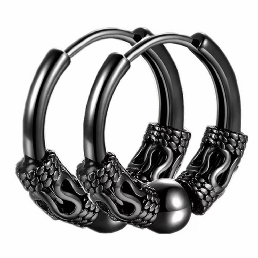 Wholesale Conical Stainless Steel Dragon Pattern Totem Titanium Steel Earrings