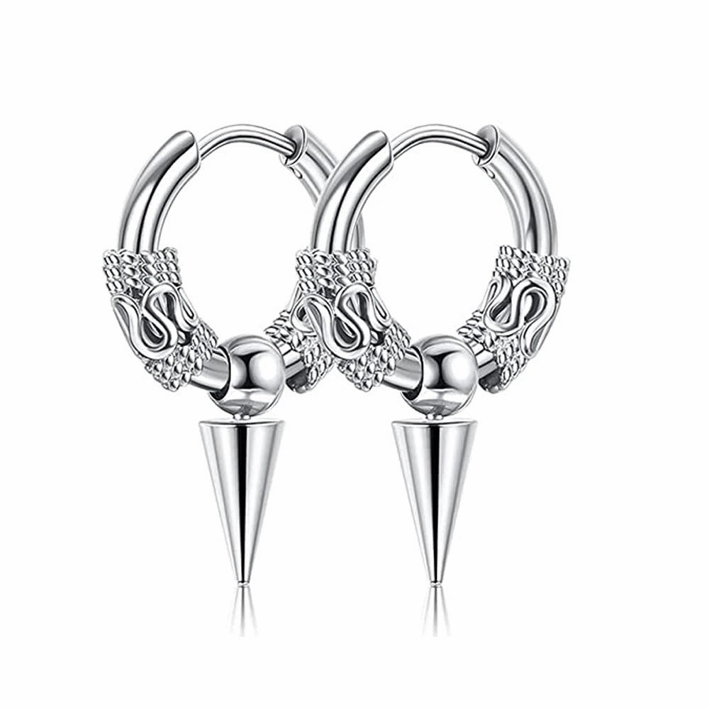 Wholesale Conical Stainless Steel Dragon Pattern Totem Titanium Steel Earrings