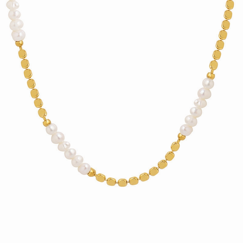 Wholesale Copper 18k Gold Freshwater Pearl Lentil Splicing Necklace
