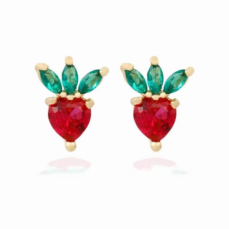 Wholesale Copper 18k Gold Plated Fruit Diamond Zircon Stud Earrings