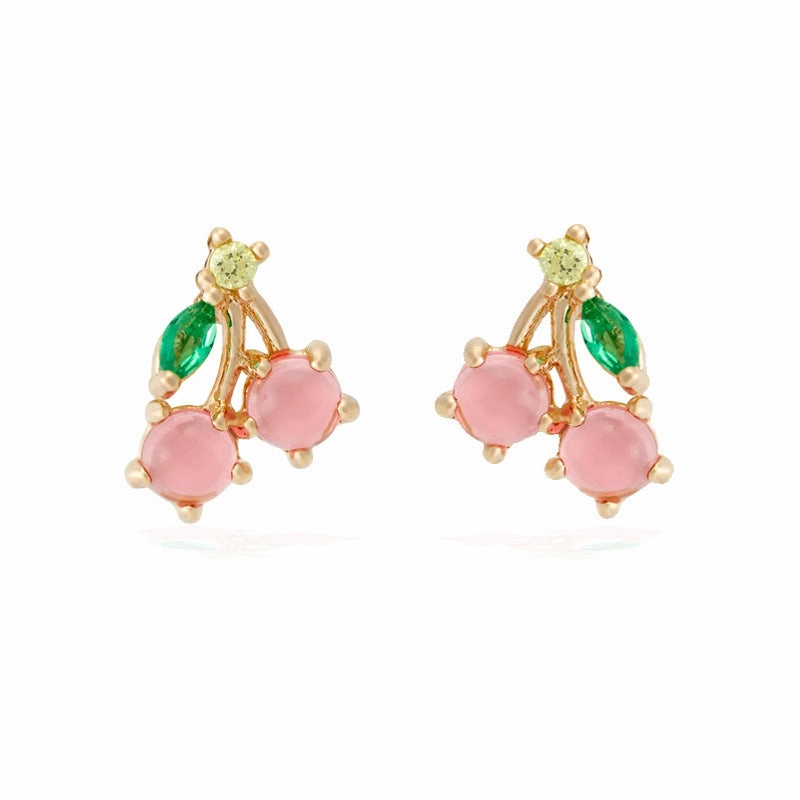 Wholesale Copper 18k Gold Plated Fruit Diamond Zircon Stud Earrings