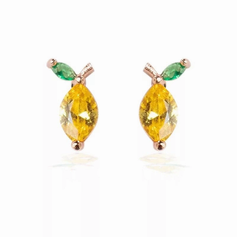 Wholesale Copper 18k Gold Plated Fruit Diamond Zircon Stud Earrings
