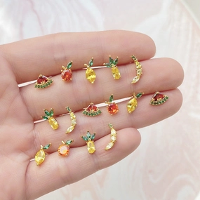 Wholesale Copper 18k Gold Plated Fruit Diamond Zircon Stud Earrings