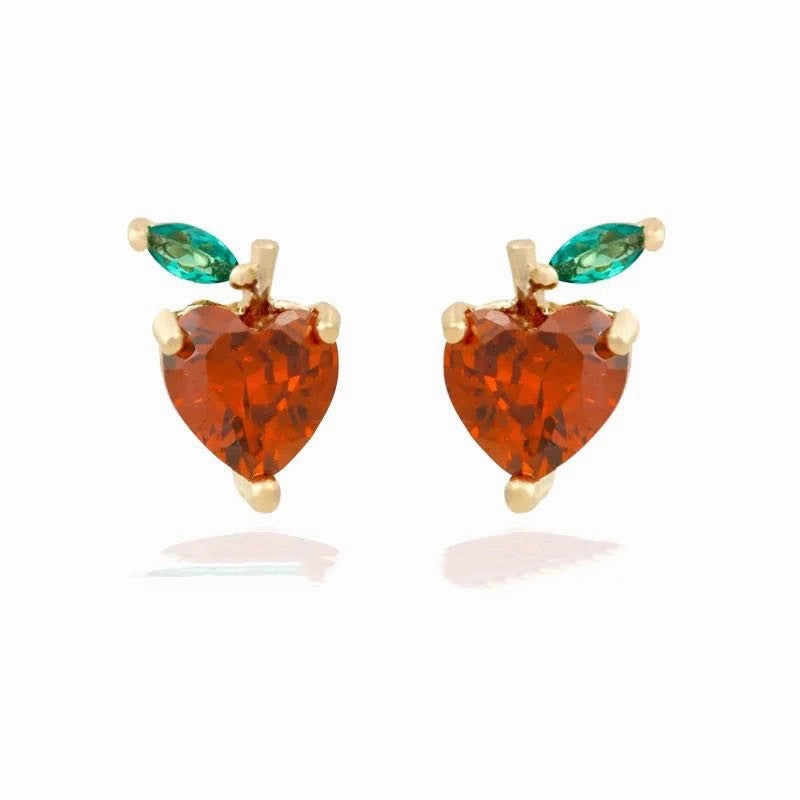 Wholesale Copper 18k Gold Plated Fruit Diamond Zircon Stud Earrings