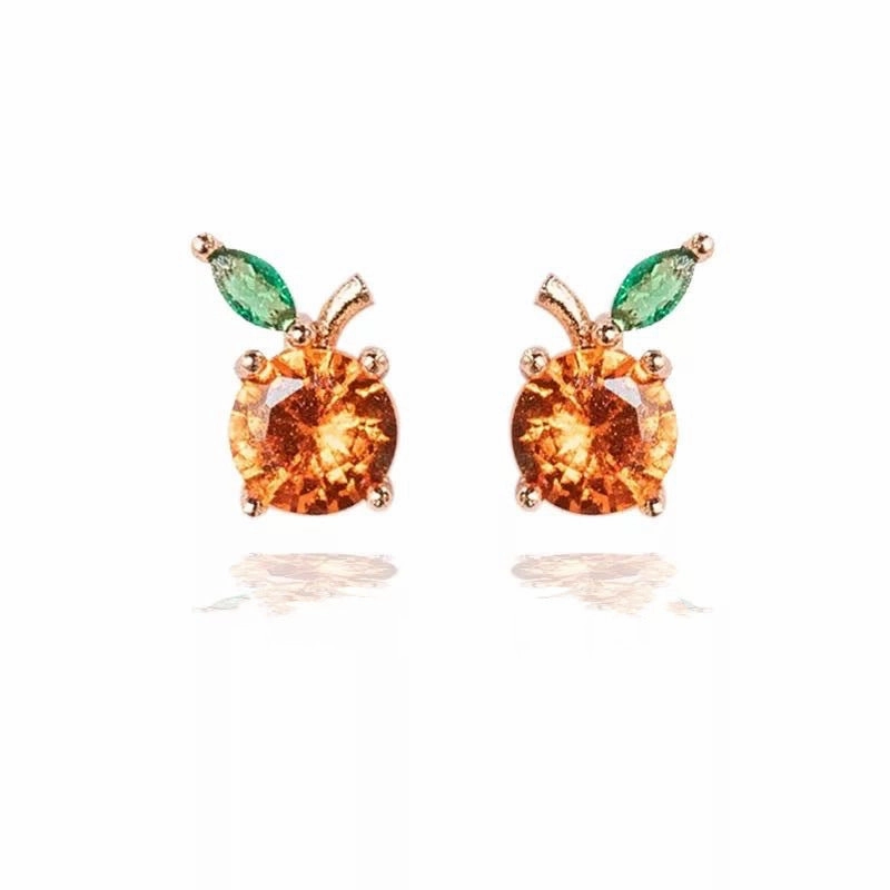 Wholesale Copper 18k Gold Plated Fruit Diamond Zircon Stud Earrings