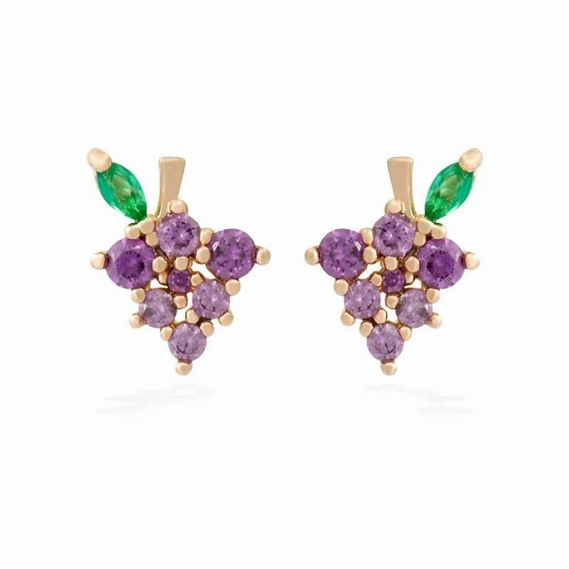 Wholesale Copper 18k Gold Plated Fruit Diamond Zircon Stud Earrings