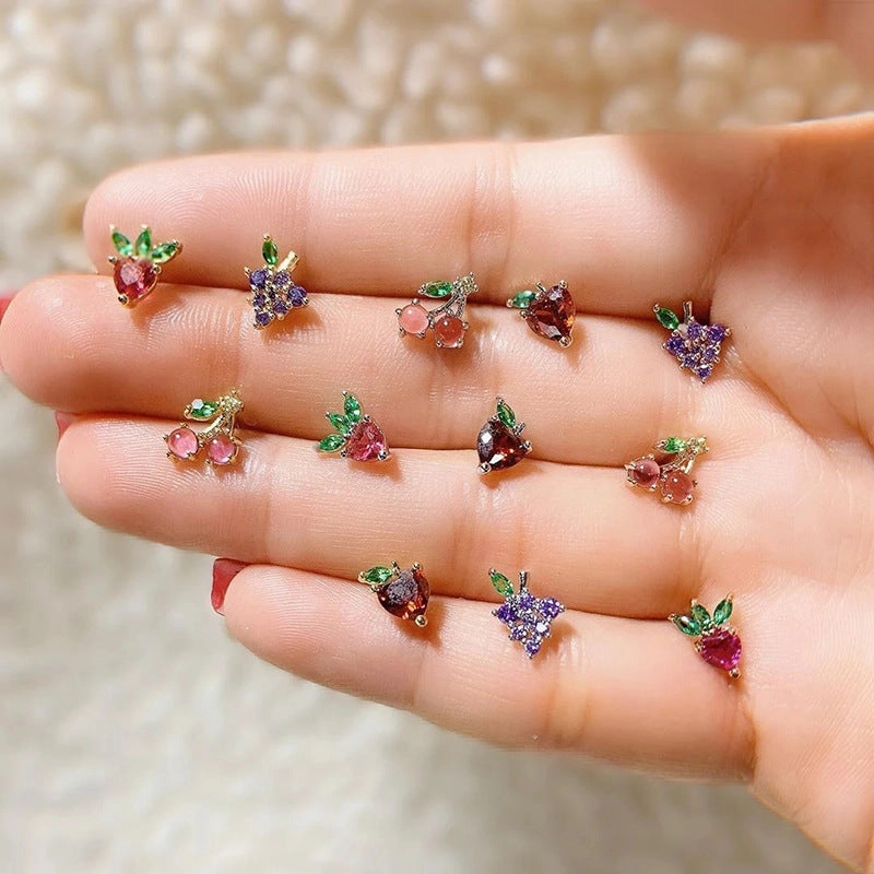 Wholesale Copper 18k Gold Plated Fruit Diamond Zircon Stud Earrings