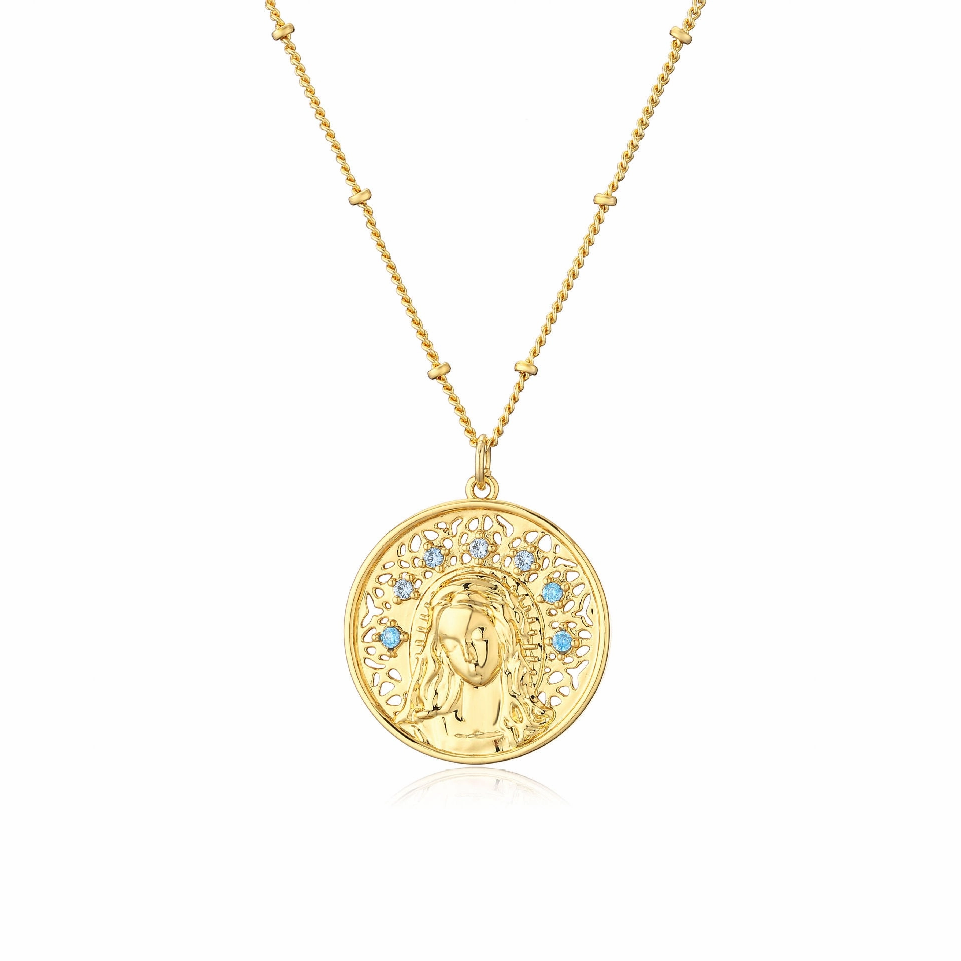 Wholesale Copper Aquamarine Diamond Medal Pendant Necklace