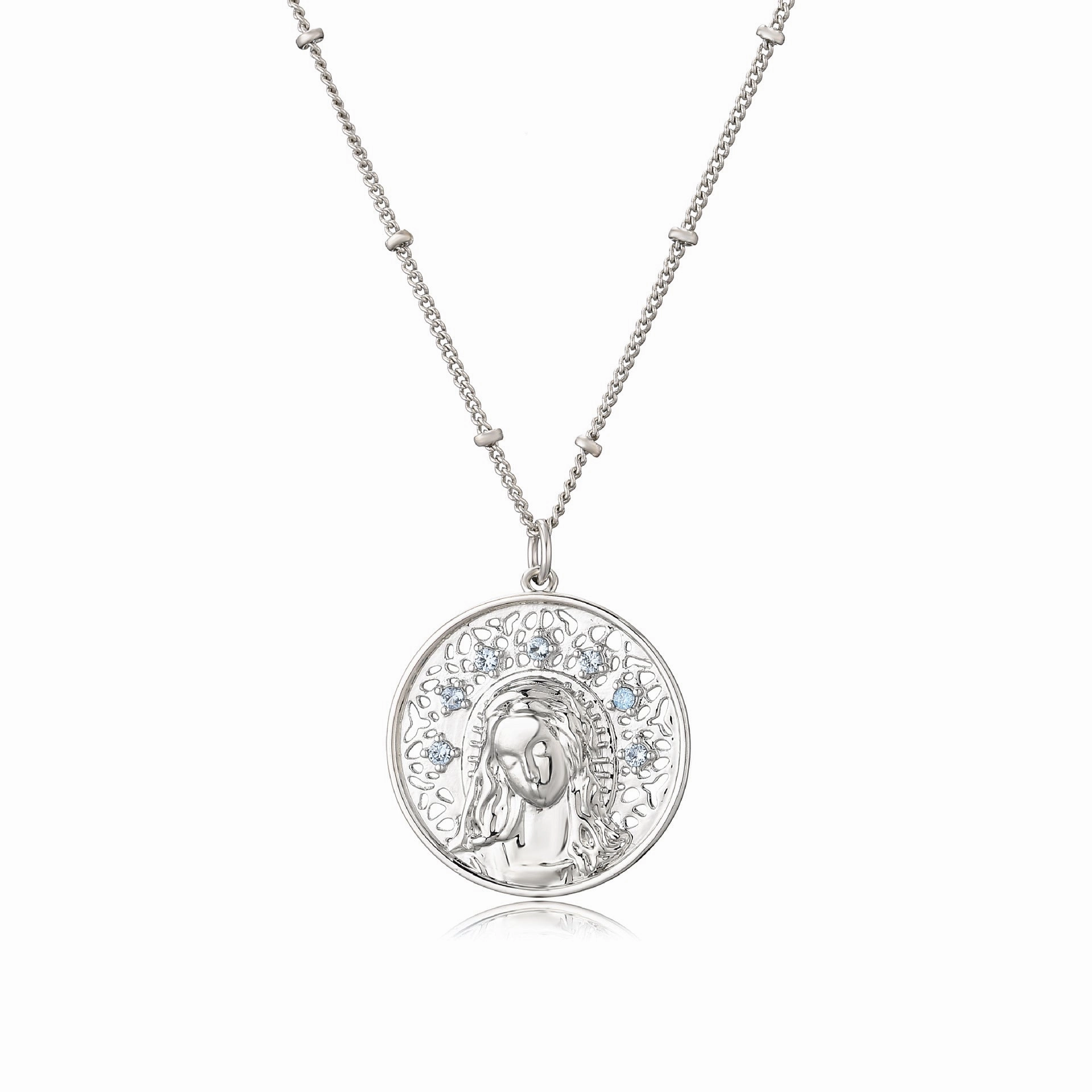 Wholesale Copper Aquamarine Diamond Medal Pendant Necklace
