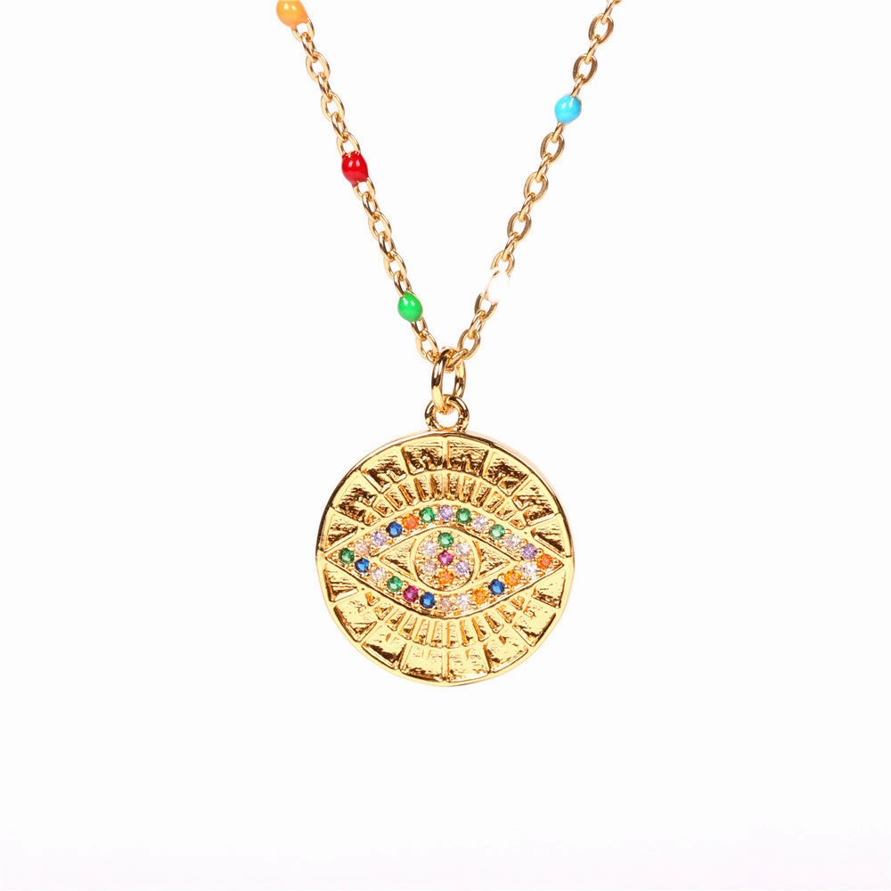 Wholesale Copper Colored Diamond Devil's Eye Round Coin Necklace