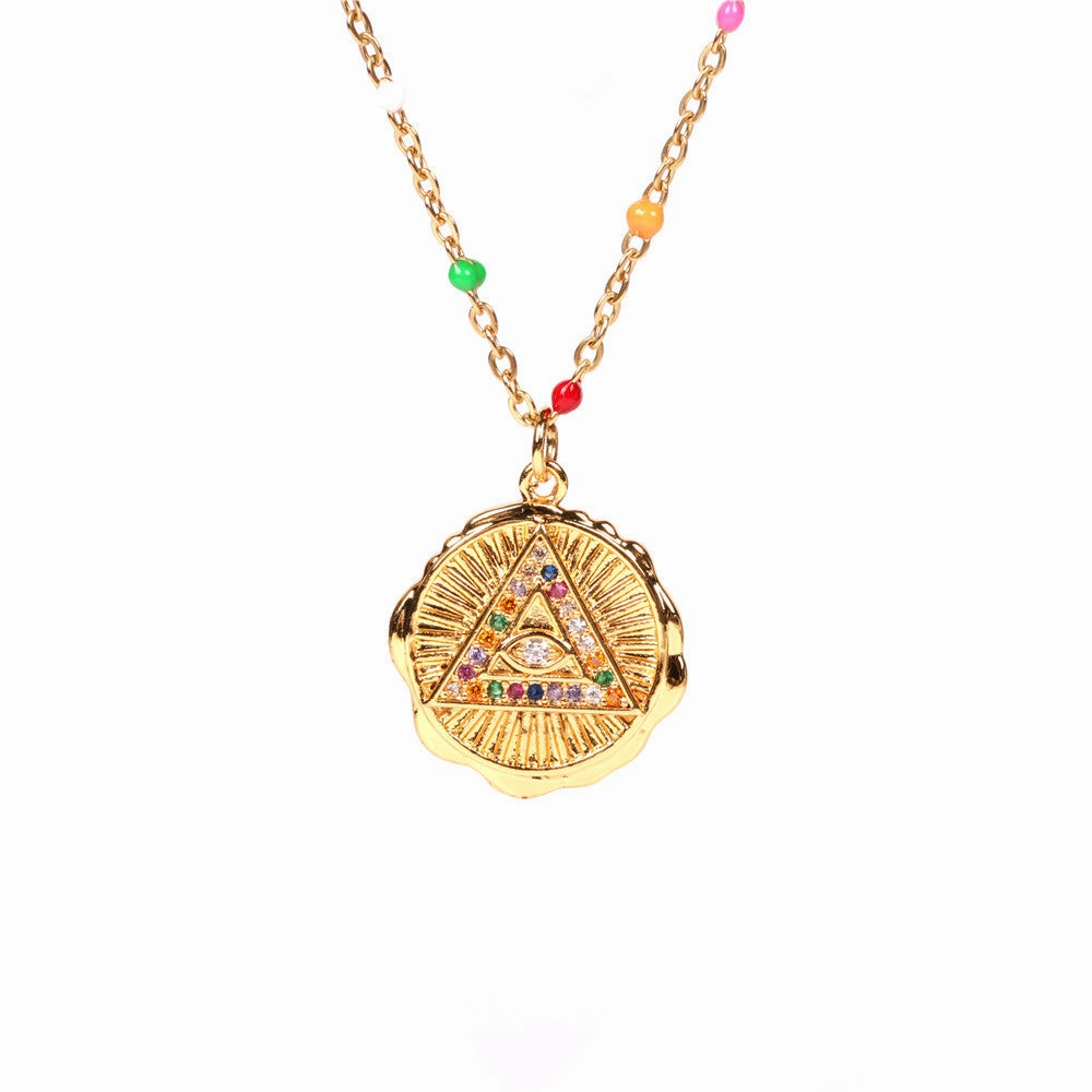 Wholesale Copper Colored Diamond Devil's Eye Round Coin Necklace