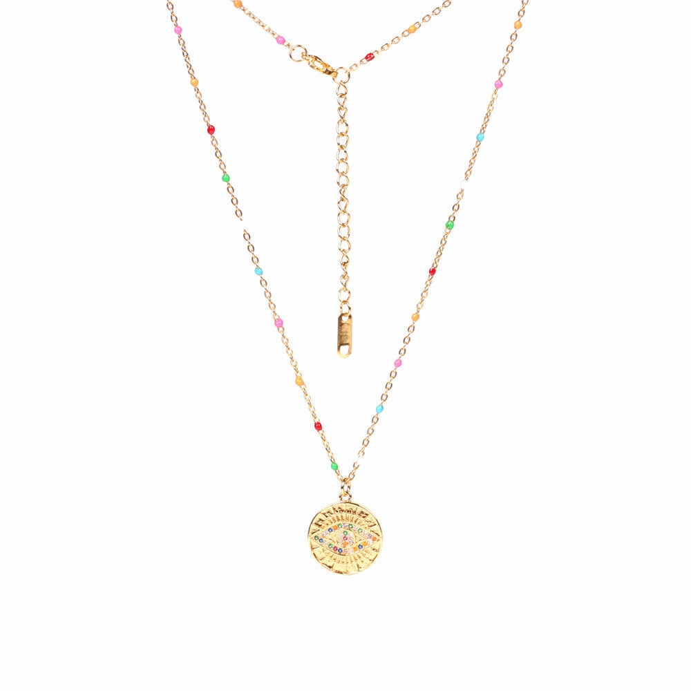 Wholesale Copper Colored Diamond Devil's Eye Round Coin Necklace