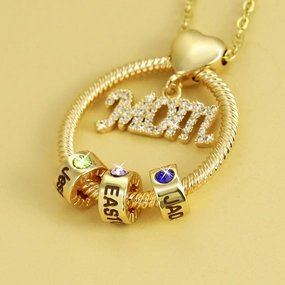 Wholesale Copper Colored Diamond Mother's Day Gift MOM Diamond Ring Beads Necklace