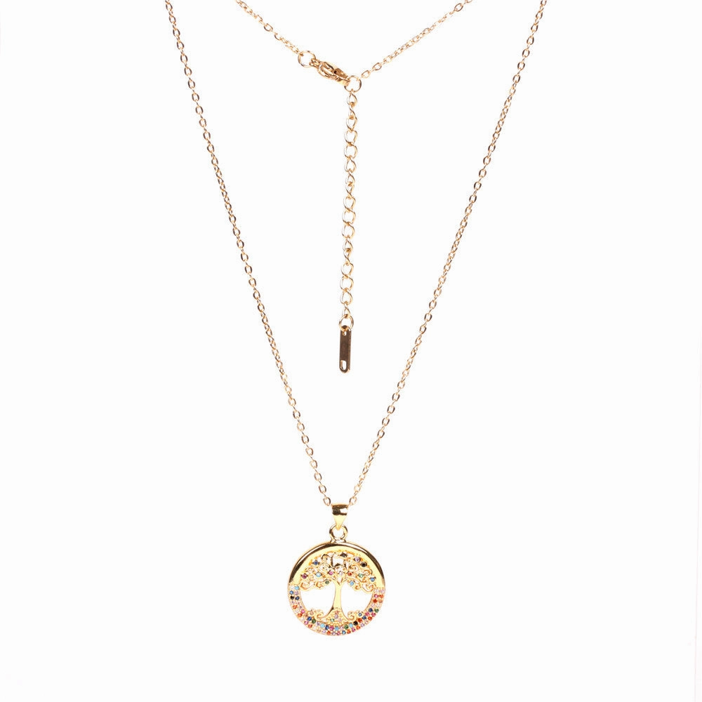 Wholesale Copper Colorful Tree of Life Pendant Necklace